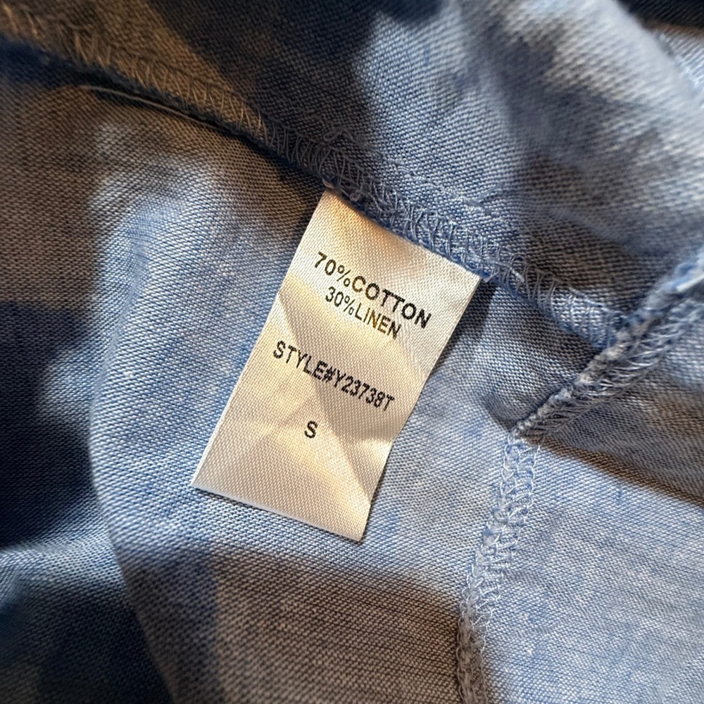 Tuckernuck Crawford Blue Cotton Linen Tiered Mini Dress S Chambray Coastal Prep - Picture 4 of 6